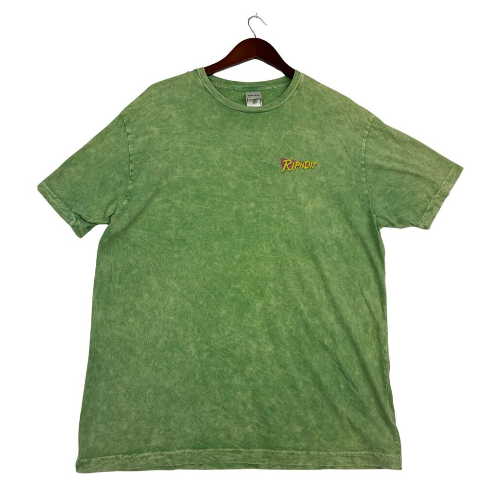 RIPNDIP Mens XL Green Mineral Wash Graphic T Shirt Cat Cannabis Weed 100% Cotton